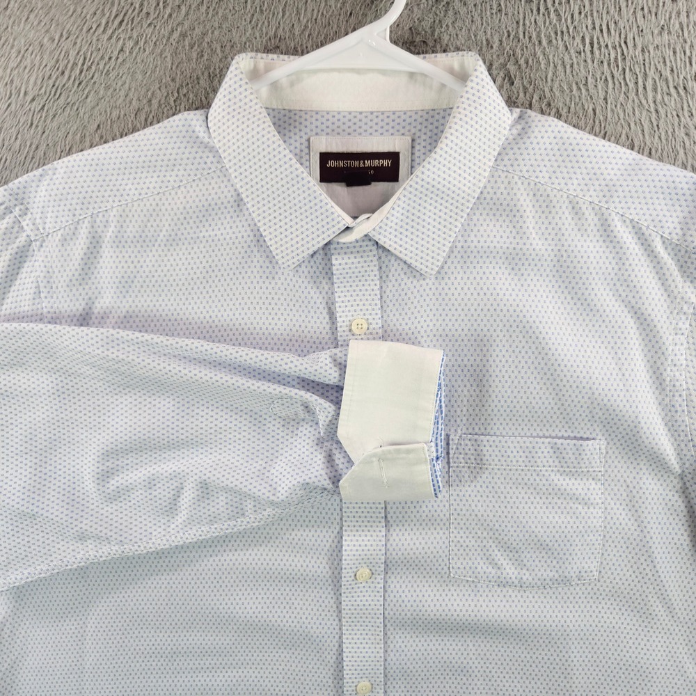 Johnston & Murphy Mens XL Blue White Micro Pattern Cotton Button Down Shirt